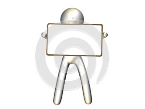 Silver icon figure with blank message board