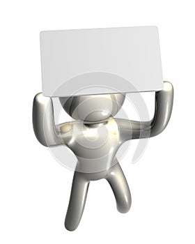 Silver icon figure with blank message board