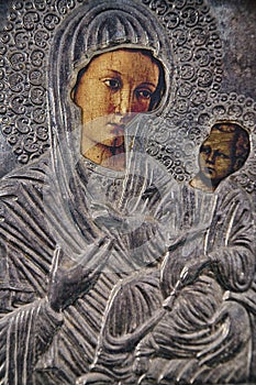 Silver Icon of Mary and Jesus