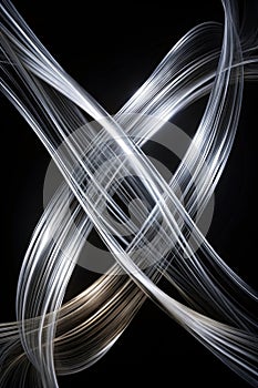 Silver Intersecting Streamlines on Black Background