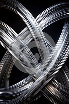 Silver intersecting streamlines on black background