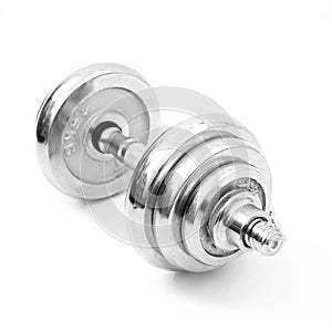 silver iron dumbbell isolated on white