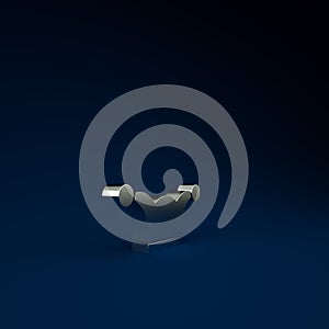 Silver Jester hat with bells isolated on blue background. Clown icon. Amusement park funnyman sign. Minimalism concept