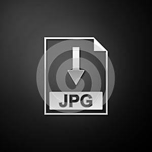 Silver JPG file document icon. Download JPG button icon isolated on black background. Long shadow style. Vector