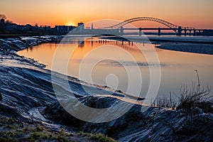 Silver Jubilee Bridge in Runcorn at sunset