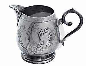 Silver Jug of cream on white background