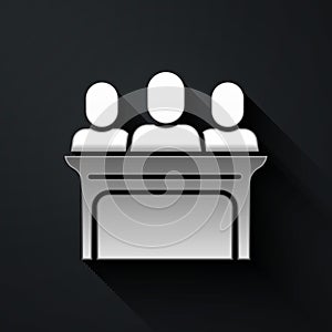 Silver Jurors icon isolated on black background. Long shadow style. Vector