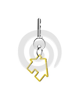 Silver key with house shape keyring