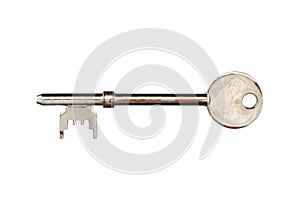 Silver key for mortice lock with clipping path