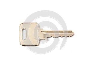 Silver key on a white background