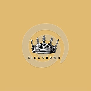 Silver king crown logo on golden background vector illustration.