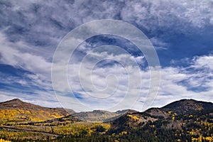 Silver Lake by Solitude and Brighton Ski resort in Big Cottonwood Canyon. Panoramic Views from the hiking and boardwalk trails of