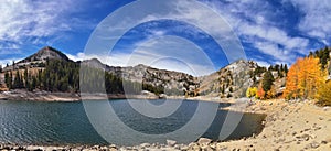 Silver Lake by Solitude and Brighton Ski resort in Big Cottonwood Canyon. Panoramic Views from the hiking and boardwalk trails of