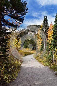 Silver Lake by Solitude and Brighton Ski resort in Big Cottonwood Canyon. Panoramic Views from the hiking and boardwalk trails of