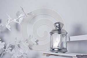 Silver Lantern with white light background
