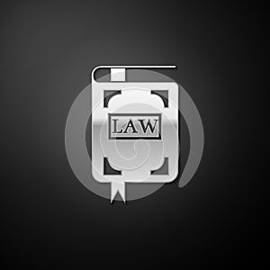 Silver Law book icon isolated on black background. Legal judge book. Judgment concept. Long shadow style. Vector