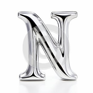 Silver Letter N Alphabet On White Background