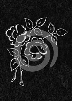 Silver line art holy rose symbol dark stone. A traditional emblem for the heavenly rose.