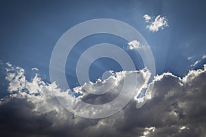 Silver Lined Storm Clouds with Light Rays and Copy Space