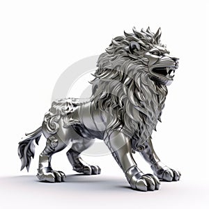 Silver Lion Sculpture: Detailed 3d Model With Metal Texture photo