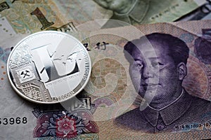 Silver Litecoin LTC on Chinese Yuan banknote