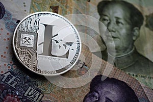 Silver Litecoin LTC on Chinese Yuan banknote