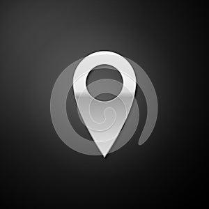 Silver Location icon isolated on black background. Pointer symbol. Navigation map, gps, direction, place, compass