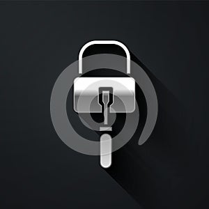 Silver Lockpicks or lock picks for lock picking icon isolated on black background. Long shadow style. Vector