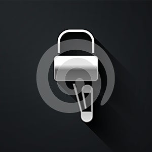 Silver Lockpicks or lock picks for lock picking icon isolated on black background. Long shadow style. Vector