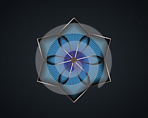 Silver lotus flower mandala, Seed of life symbol Sacred Geometry. Logo icon  Geometric mystic of alchemy esoteric blue Flower