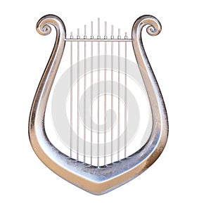 Silver lyre isolated on white background 3d rendering