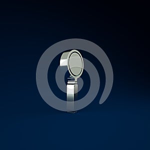 Silver Magnifying glass icon isolated on blue background. Search, focus, zoom, business symbol. Minimalism concept. 3d