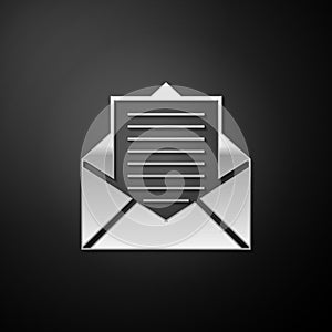 Silver Mail and e-mail icon isolated on black background. Envelope symbol e-mail. Email message sign. Long shadow style