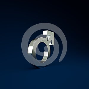 Silver Male gender symbol icon isolated on blue background. Minimalism concept. 3d illustration 3D render