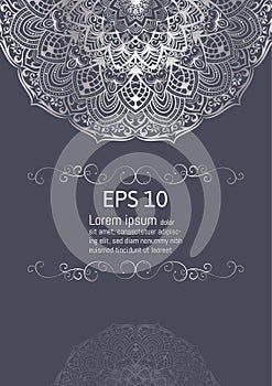 Silver Mandala Vintage decorative elements, vector illustration with copy space