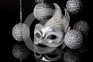 Silver Mask with Holiday Ornaments