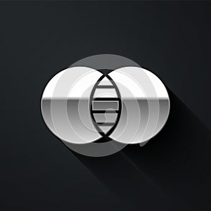 Silver Mathematics sets A and B icon isolated on black background. Symmetric difference. Long shadow style. Vector