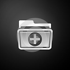 Silver Medical health record folder for healthcare icon isolated on black background. Patient file icon. Medical history