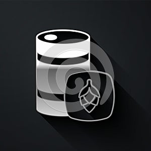 Silver Metal beer keg icon isolated on black background. Long shadow style. Vector