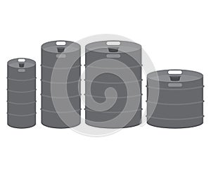 Silver metal beer kegs vector clipart. Illustration Ð¾n blank white background. Different shapes.