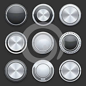 Silver metal chrome vector buttons set