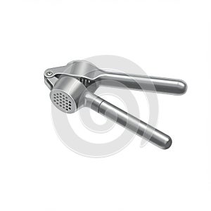 Silver Metal Garlic Press Kitchen Tool on White Background Still Life