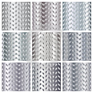 Silver metal gradient chevron pattern backgrounds set