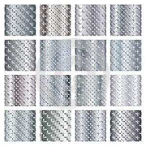 Silver metal gradient flower pattern backgrounds set