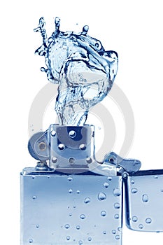 Silver metal lighter with water