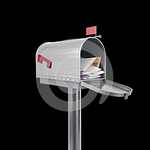 Rustic Mailbox With Open Flap Showing Several Letters Inside During Bright Daylight