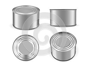 Silver metal tin can isolated on white background mock up