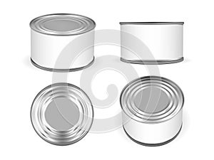 Silver metal tin can isolated on white background mock up