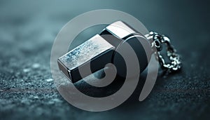 Silver metal whistle on a plain background, sports theme