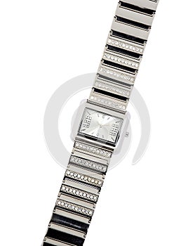 silver metal wrist watch isolated on white background